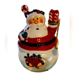 The Main Ingredients Santa Glass and Ceramic‎ Candy Jar EUC, Christmas Themed